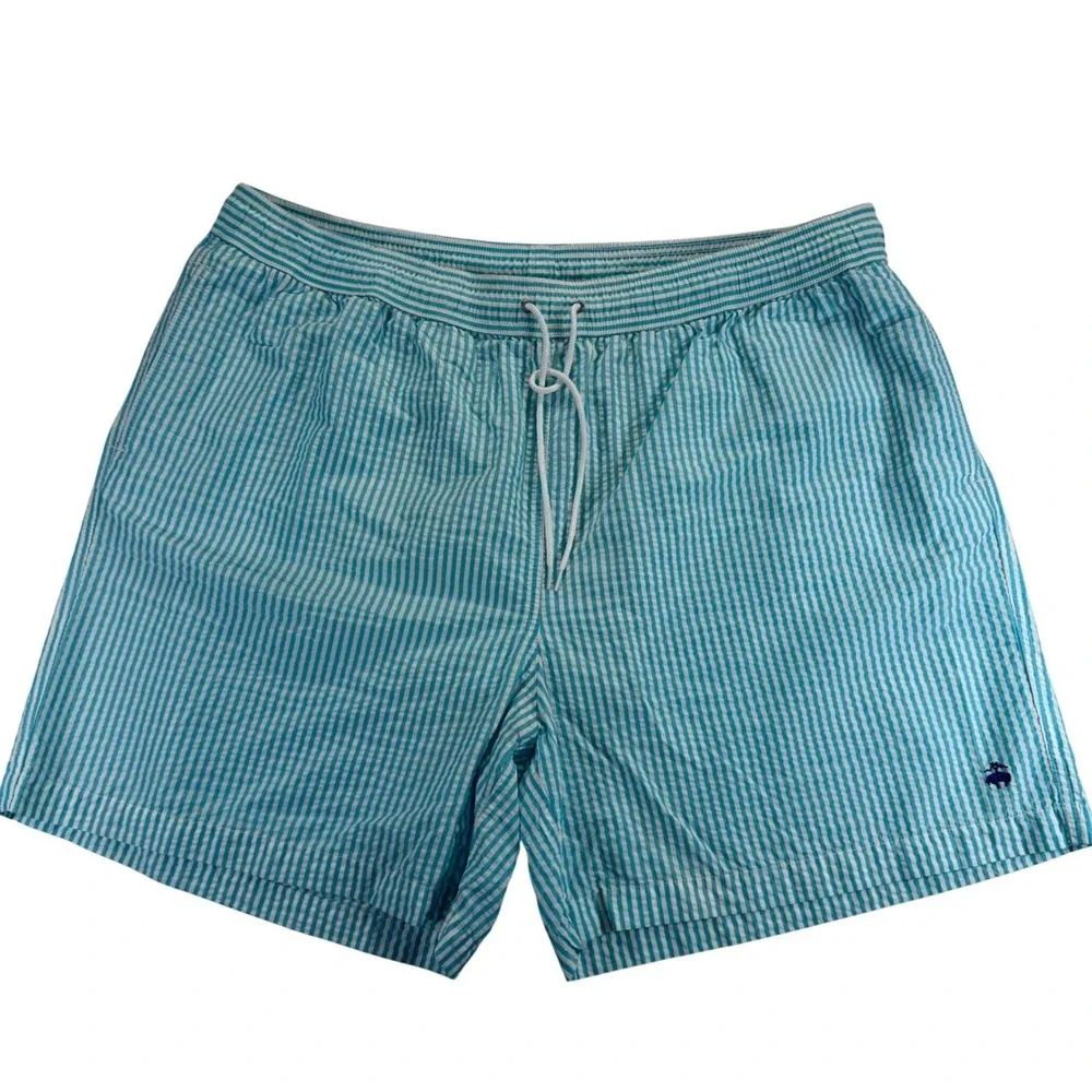 Brooks Brothers 346 Mens XXL Blue White Seersucker Striped Swim Trunks Shorts